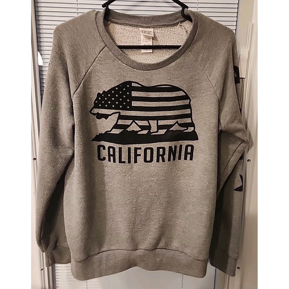 California Bear American Flag Grey Sweatshirt Women Large